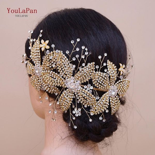 

youlapan hp252-g gold bridal crown tiara rhinestone wedding hair jewelry gold bridal hair accessorie luxury crystal bridal tiara t200522, Slivery;golden