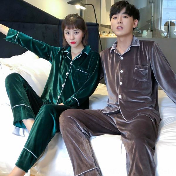 

korean golden velvet couple women's new suit plus fat large size pajamas pajamas wedding long sleeve korean style home clothes men, Blue;red