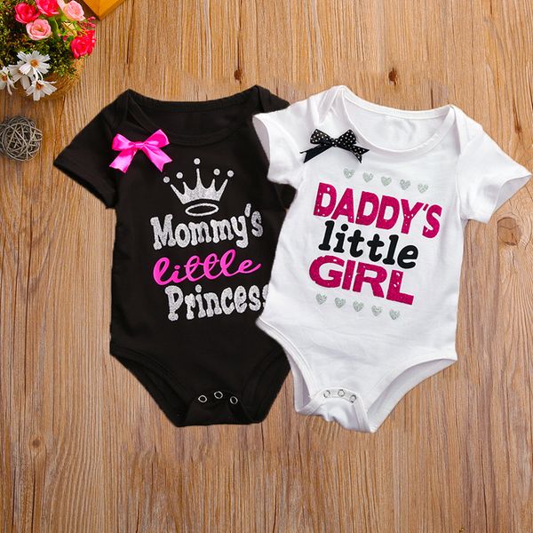 

daddy's little girl mommy's little princess print short sleeve baby girl bodysuit, Blue