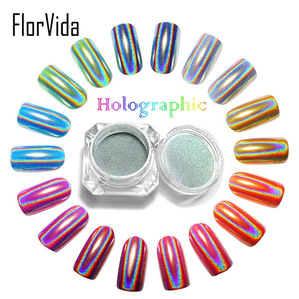 

florvida 3d holographic powder nail art glitter laser rainbow pigment chrome powder rubs new upgrade manicure mirror dust, Silver;gold
