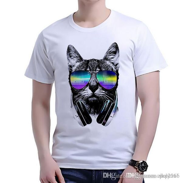 

wholesale mens t-shirt crew nrck short sleeve lovely cat 3d digital print & tees polos casual male shirt size s-2xl t8, White;black
