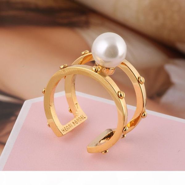 

brass material opening ring mid finger knuckle rings with pearl 0.8cm beads spring combination rings geometry style jewelry ps6426, Golden;silver