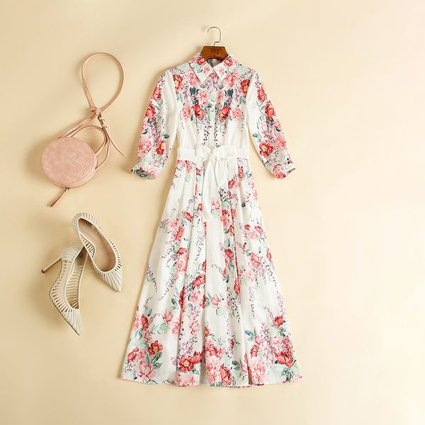 

73 xl 2020 summer lapel neck flora print panelled 3/4 sleeve fashion womens clothes as, White;black