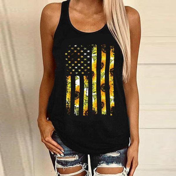 

женщины лето топы без рукавов подсолнечной leopard американского флага печать yoga top casual o-образного вырез йога tops streetwear vest ha, White;red