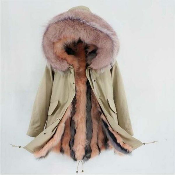 

2020 fashion winter jacket women new natural raccoon fur collar real fox fur thick warm parka, Black