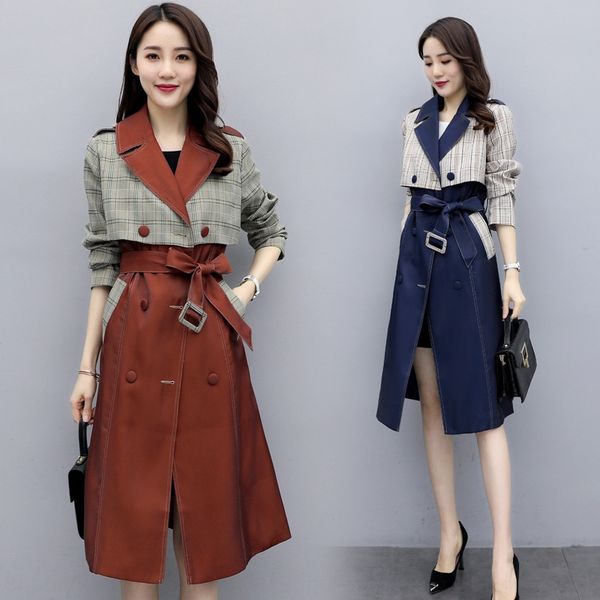 

rx3el женские ветровки средней длины 2020 весна и осень ветровка новый корейский стиль модно шить высокой талии пальто с длинным рукавом, Tan;black