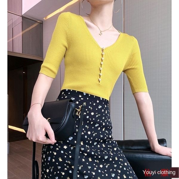 

wbxf3 clavicle v-neck stretch large thin pit half short 20 clavicle v-neck stretch large thin pit half sleeve knitwear knitwear short sleeve, White