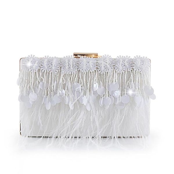 

abera 2020 new women feather tassel evening bags handmade flowers beads banquet bags with chain drop shipping mn1255