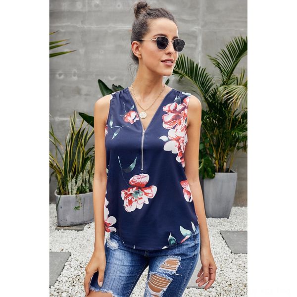 

женские свободно шифон рукавов жилета нового напечатаны футболка v-образный вырез top молнии сверху жилет zipper женщин 252081, Camo