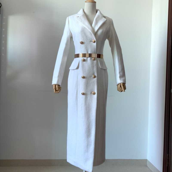 

x-long white cashmere overcoat women winter fashion double breasted slim warm wool blends coat, Black