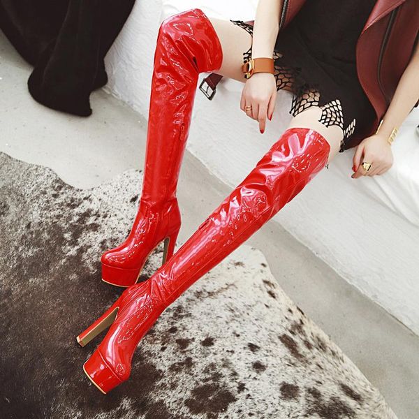 

размер 34-43 new 2020 над коленом boots женщины замши faux высокие сапоги платформа stretch тонкий sexy ladies женские зимние, Black