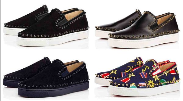 

2020 red bottom shoes junior studded spikes sneakers mens real leather trainers party shoes casual shoe leather sneakers, Black