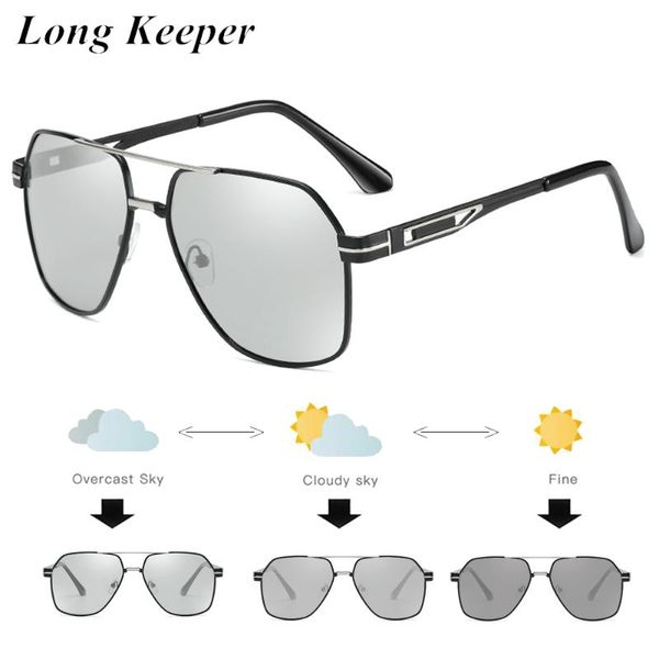 

longkeeper pchromic sunglasses men polarized chameleon sun glasses male metal driving eyewear shades gafas de sol hombre, White;black
