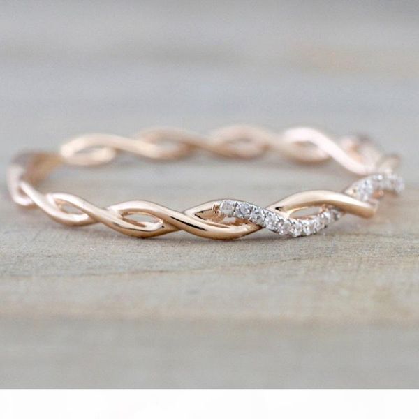 

womens wedding rings fashion gemstone rose gold engagement ring jewelry round simulated diamond twist ring for wedding, Slivery;golden
