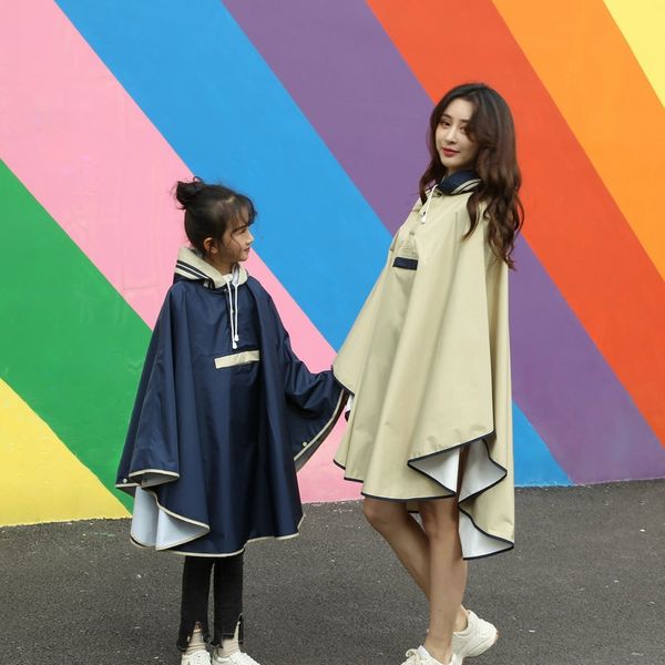 

korean style fashion raincoat with schoolbag protective nylon protective cloak bag cloak thickened poncho for boys and girls, Red;brown