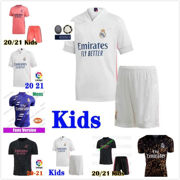 

20 21 real madrid soccer jerseys hazard jovic benzema camiseta de futbol 2020 2021 vinicius rodrygo modric football shirt kids sets, Black;yellow
