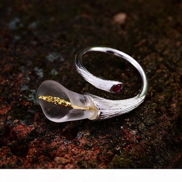 

дешевые кольца лотос fun real стерлингового серебра 925 природных драгоценных камней дизайнер изящных ювелирных изделий калла цветок кольцо, Silver