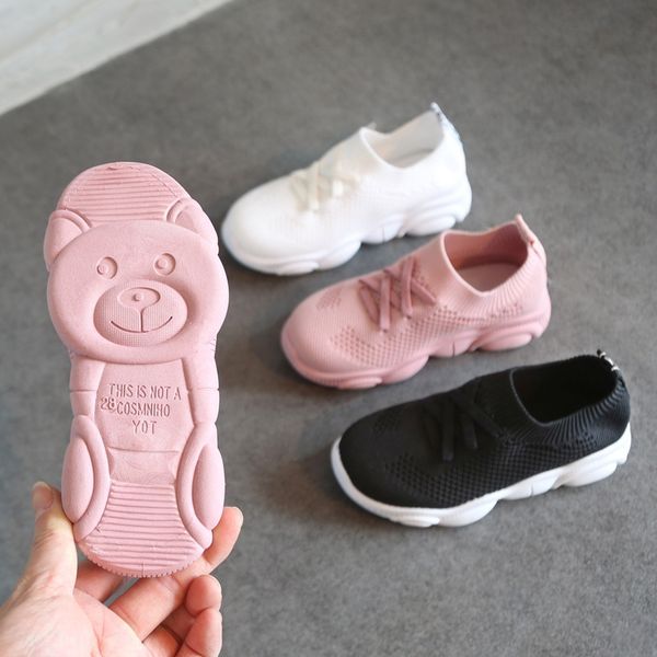 

bdbqe children's flying weaving mesh sneakers breathable girls' little bear sports sports shoes autumn new korean boys' all-m, Black