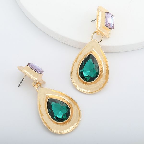

exaggerated wind multi-layer square water drop-shaped alloy diamond glass diamond geometric earrings women's sweet simple earrings, Golden