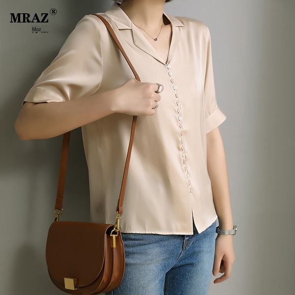 

2020 summer new 19  silk double joe women's elegant simple suit collar solid shirt color shirt for women, White