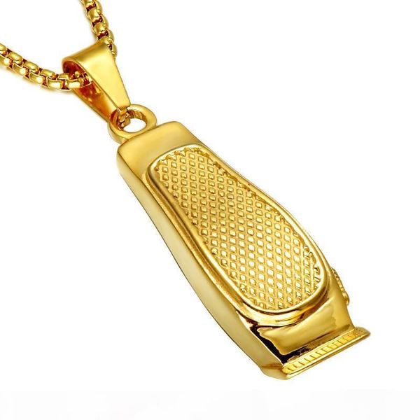 

cool hip hop haircut machine barber necklace gold color 316l stainless steel chain pendants necklaces for men charm jewelry, Silver
