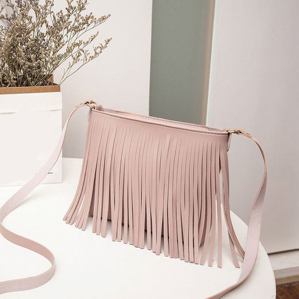 

2020 mini tassel women handbag pu leather shoulder messenger bag vintage small crossbody bags plain for women phone bag bolsa feminina