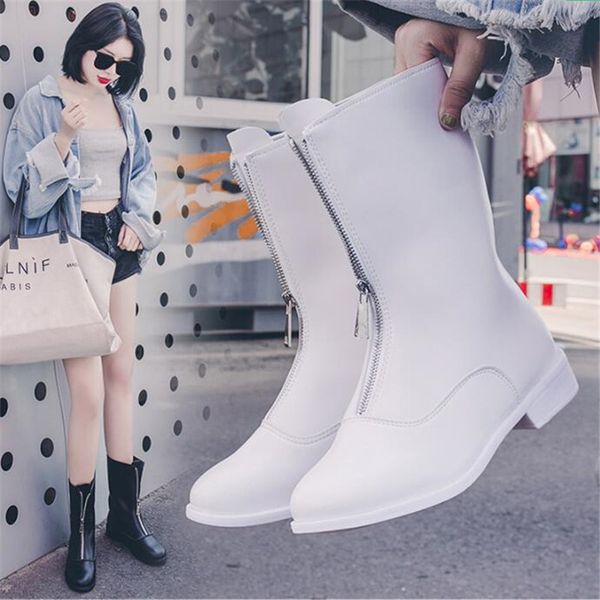 

shoes woman retro ins boots female net red front zipper boots england thick with women's tide botas mujer bota feminina, Black