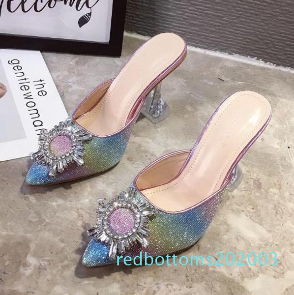 

bridal wedding shoes cinderella rhinestone flower rainbow spool heel mules luxury high heels designer pumps size 35 to 41 r03, Black