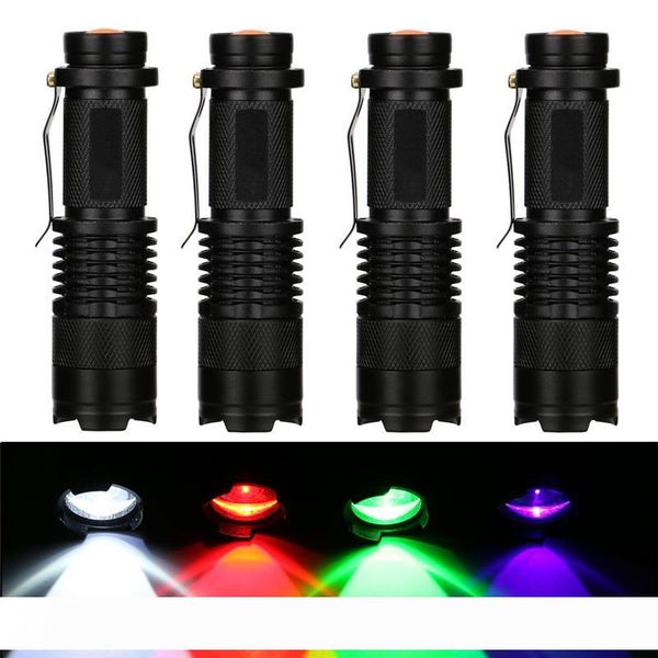 

led flashlight lighting led light 3 modes zoomable tactical torch lamp for fishing hunting detector purple green red white