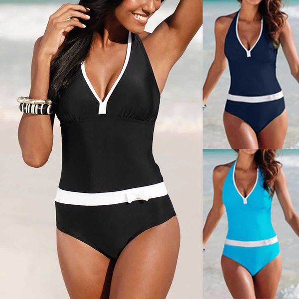 

2020 new bodysuit women one piece swimsuit bandage backless swimwear bathing suit v neck push up padded bra bikini suit