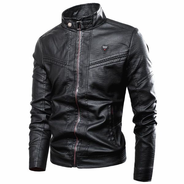 

men winter new vintage punk casual style fleece leather jackets coat men outwear fashion motor & biker faux leather jacket, Black