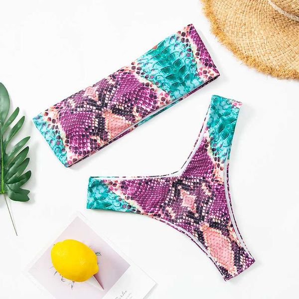 

bandeau micro bikini brazilian swimwear women swimsuit thong snake print womens swim wear biquini mulher bathing suit, White;black