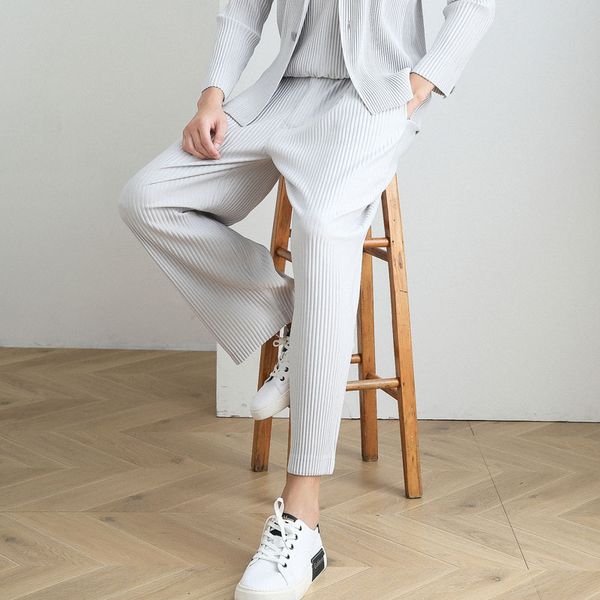 

miyake fold men's casual straight harem pants autumn trend loose nine points running pants men's long pleated casual trousers, Black