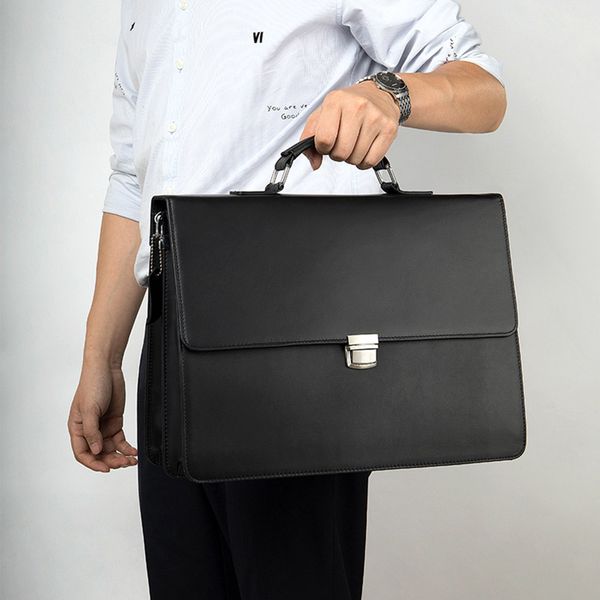 

briefcases vintage genuine leather men briefcase 14" black lapbusiness handbag real retro bag crossbody for male