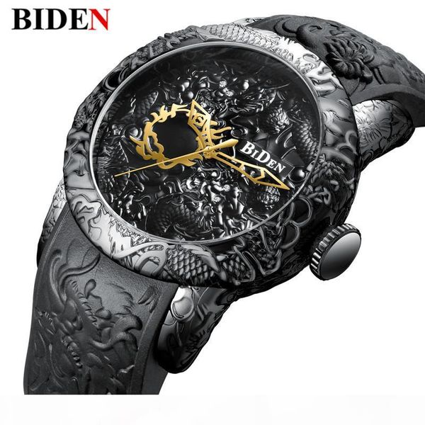 

new fashion 3d sculpture dragon men's quartz watches brand biden gold watch men exquisite relief creative clock relogio, Slivery;brown