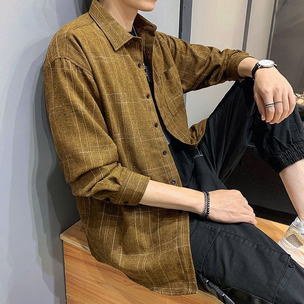 

men's plaid formal shirt business casual classic fashion long sleeve shirt four seasons new trendy youth check oxford men's top, White;black