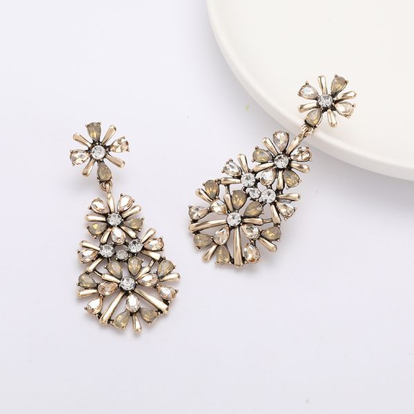 

earrings multi-layer alloy diamond rhinestone flower personalized earrings fashionable girl sweet earrings, Golden