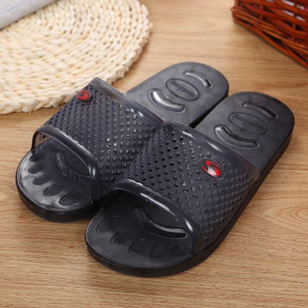 

summer plastic home slippers male,durable breathable slides flat bathroom shower men indoor non-slip shoes, Black