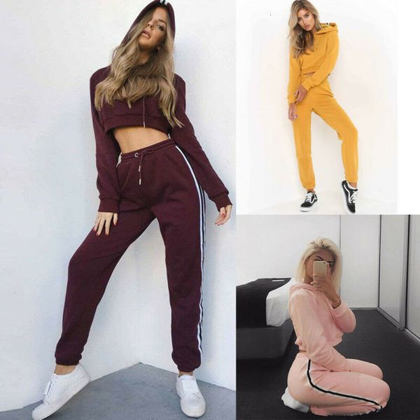 

new fashion casual women long sleeve crop short hoodie sweatshirt long pants jumper sweater tracksuit 2pcs set, Gray