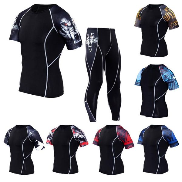

new 2020 compression sportswear for men, compression clothing for gym and running, rashguard and training men, Black;blue