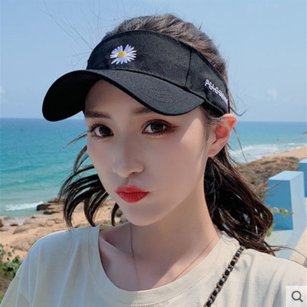 

little daisy empty embroidered sunscreen women's embroidered sunflower hat korean fashion casual sunscreen hat, Blue;gray