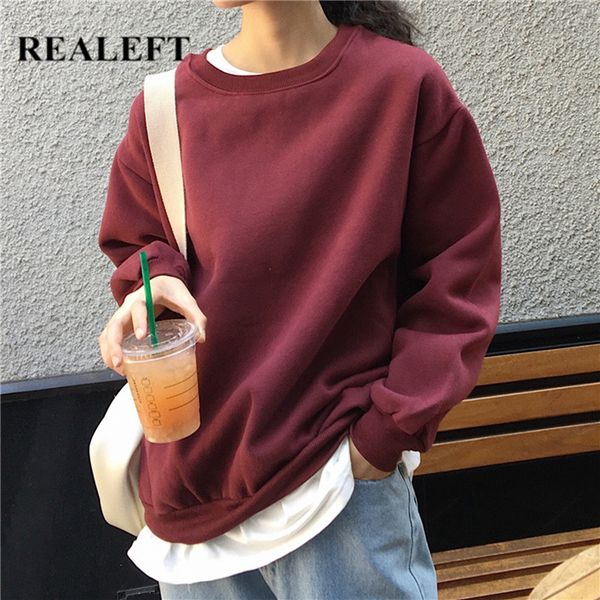 

realeft womens velvet pullover sweatshirts 2020 new autumn winter fleece oversize pure color jackets long sleeve o-neck shirt, Black