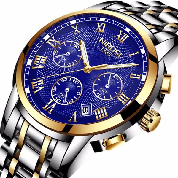 

nibosi men's watches luxury fashion sport quartz watch men wristwatch waterproof date gold blue male clock relogio masculino, Slivery;brown