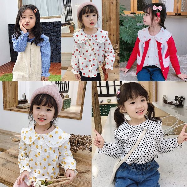 

npmg0 2020 wear printed shirt cute girl cotton fruit base shirt all-match baby fruit clothing children's children's autumn wear lo, White;black