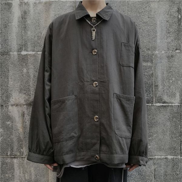 

2020 spring and autumn new youth popular men's loose solid color multi-pocket lapel jacket fashion casual coat m-xl, Black;brown