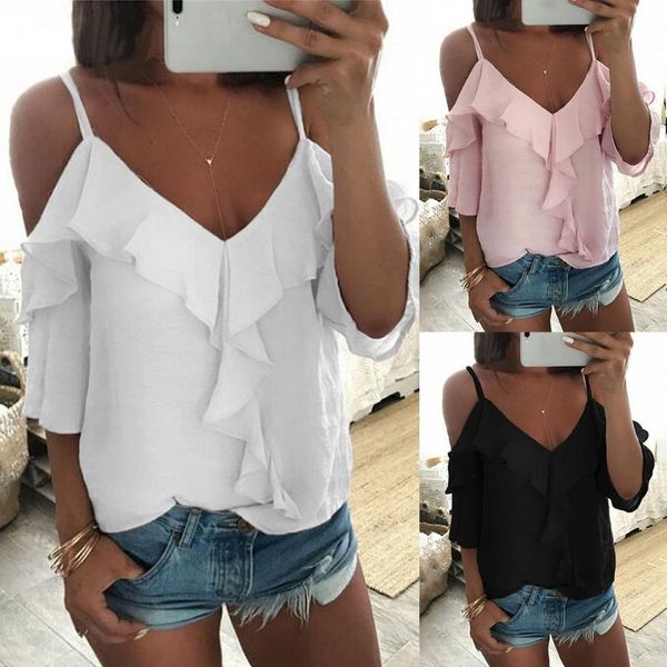 

drop shipping heflashor off shoulder blouse shirt women half sleeve ruffles womens and blouses summer, Black;blue