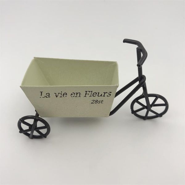 

10x4xh5.6cm wholesale metal garden carts toy mini tricycle dollhouse decoration la vie en fleurs cream color