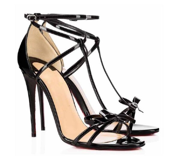 

luxurious designer ladies summer red bottom sandals leather woman leather bow black leather pointed toes pumps dress shoes