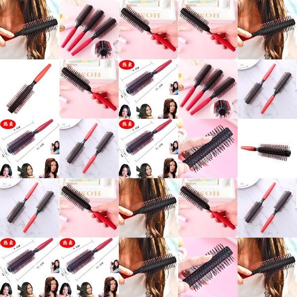 

3 different size nylon fibre round wood handle wooden brush soft pins head massage comb curly hair brush professional round hair brush ycpcs, Silver