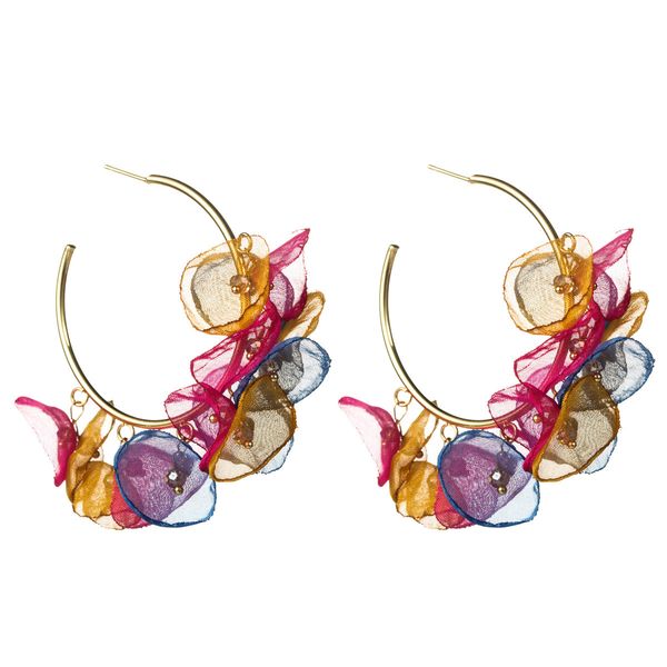 

personalized fashion ins style c- shaped alloy multi-layer lace flower earrings women's fashion style of literature and art earrings, Golden